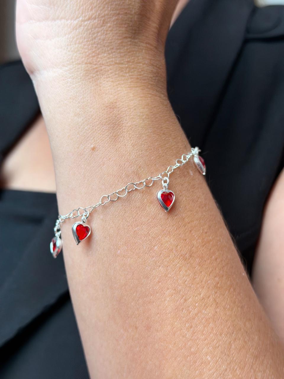 PULSEIRA CORAÇÕES VERMELHOS EM PRTA 925