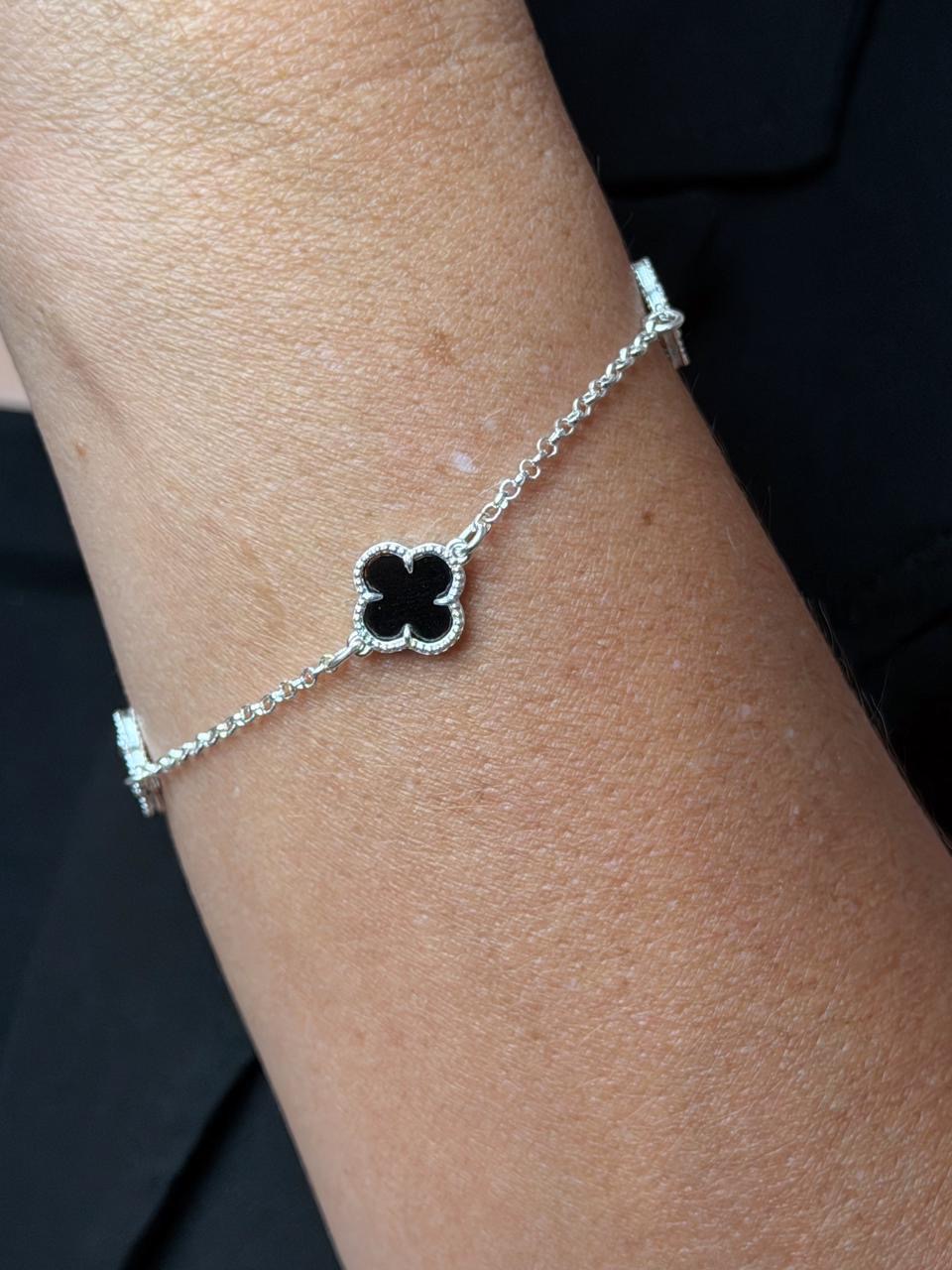 PULSEIRA ELO PORTUGUÊS E PINGENTES TREVOS PRATA 925
