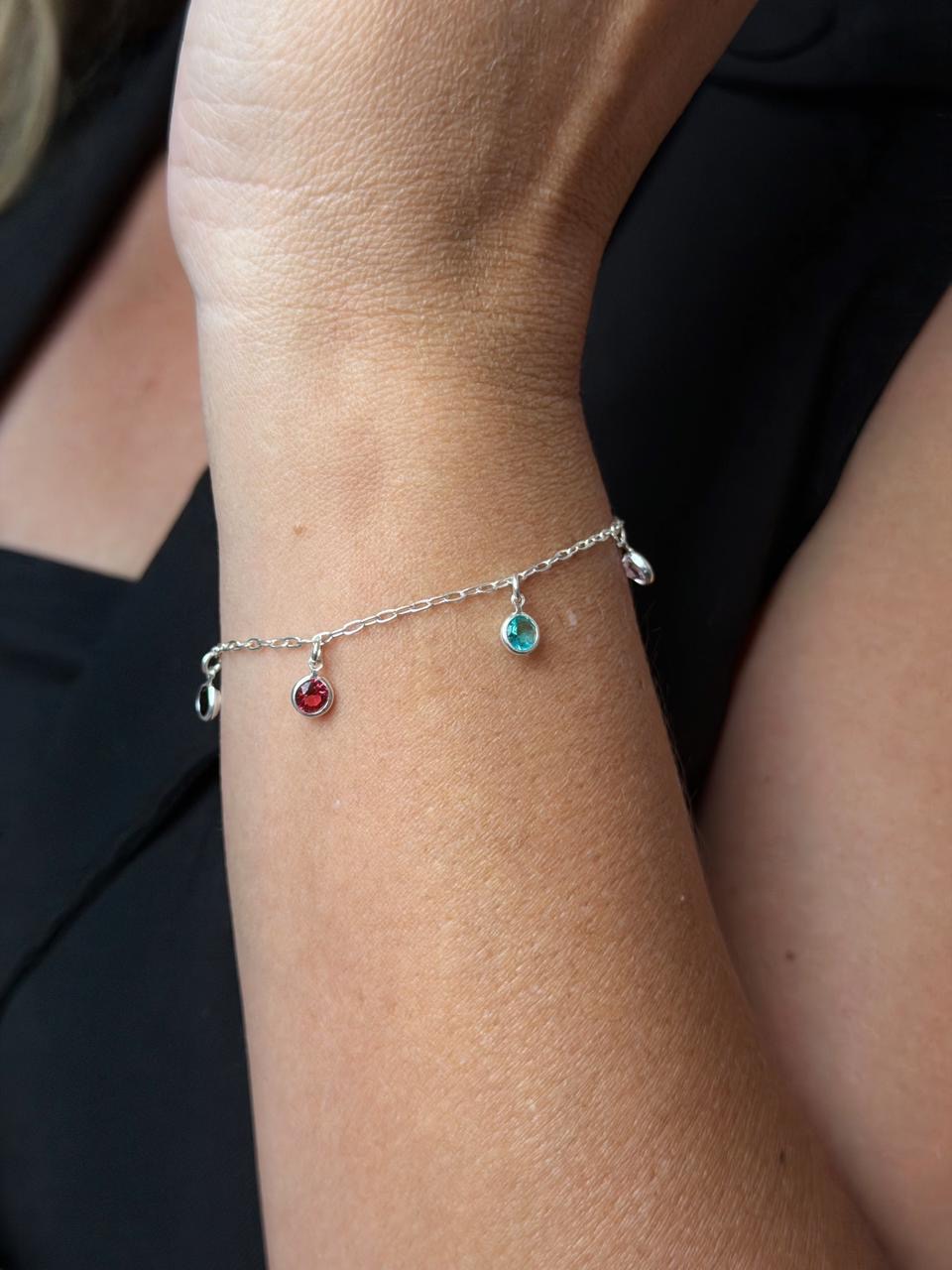 PULSEIRA PEDRINHAS COLORIDAS EM PRATA 925